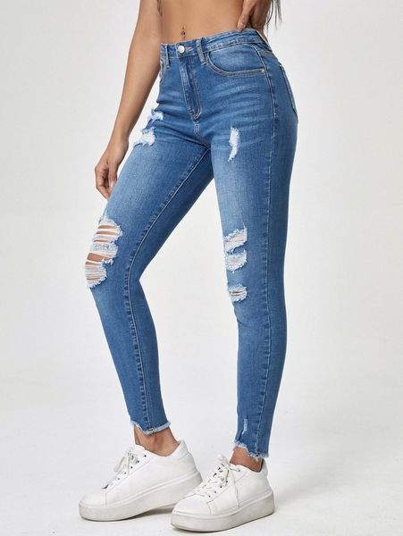

ripped raw hem skinny jeans x1vn#, Blue