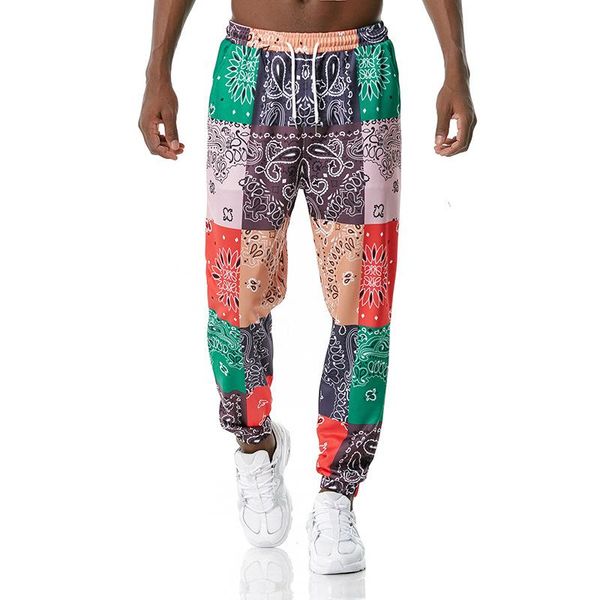 

arrival vintage 3d printed drawstring men's jogger sweatpants casual elastic waist color patchwork sportswear bright-colour pants, Black