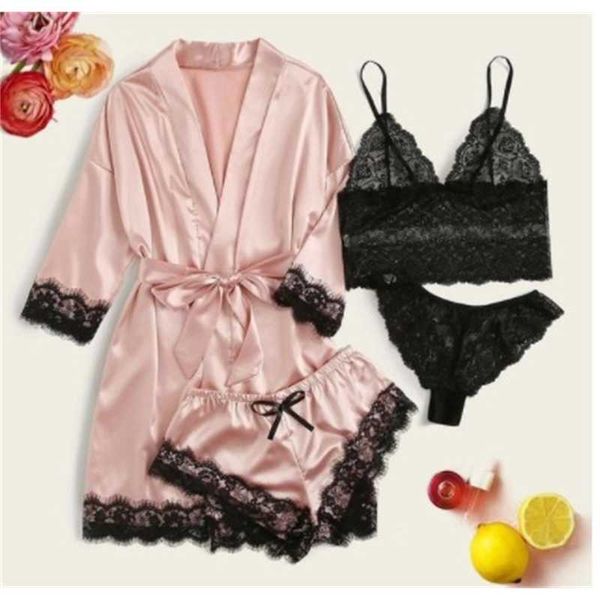 

sleepwear 2021 pajamas women's four piece suspender skirt suit, Black;red