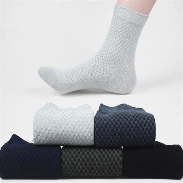 

men's socks 10/5 pairs/lot bamboo fiber breathable compression small check long casual for male1 7ju2, Black