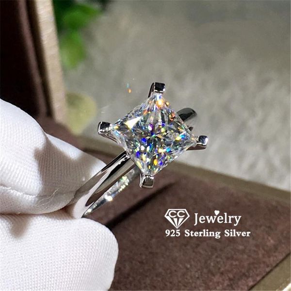 

cluster rings wedding for women s925 silver 4 cubic zirconia simple ring bridal fine jewelry engagement accessories 3212, Golden;silver