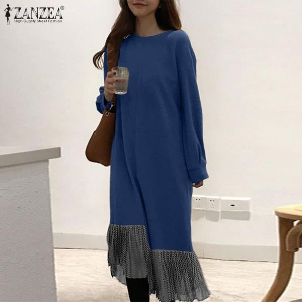 

casual dresses 2021 elegant women's zanzea female patchwork vestido de mujer solid robe plus size autumn long sleeve sundress, Black;gray