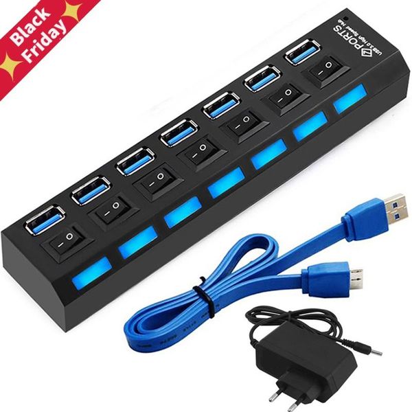 

hubs usb hub 3.0 4 port splitter with power adapter multi hab high speed 5gbps for pc lapconverter accessories