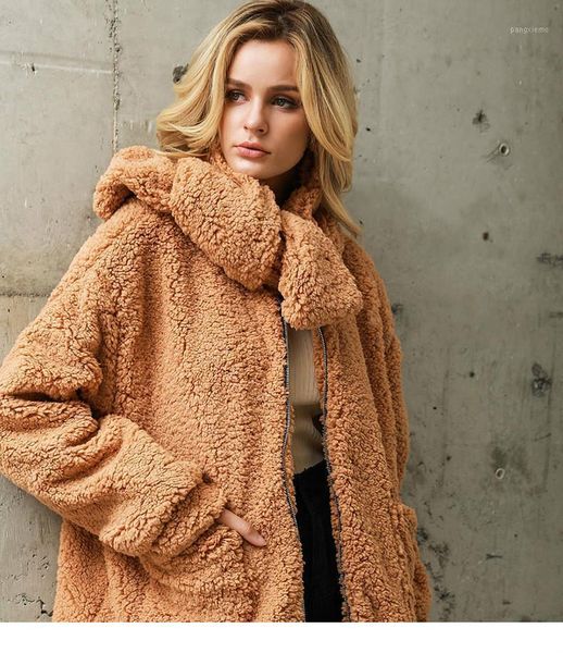 

women's fur & faux autumn winter women detachable collar loose plush coat khaki long sleeve plus size jacket 3xl fluffy warm girls, Black