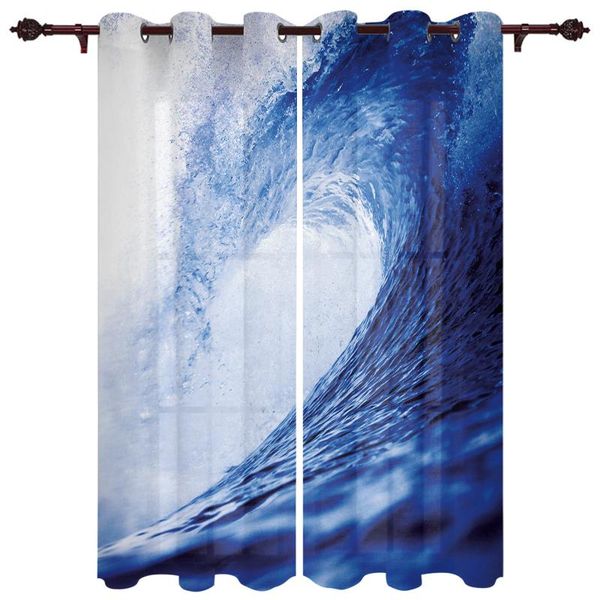 

blue waves beach art curtains for bedroom kitchen window treatments valance living room curtain & drapes