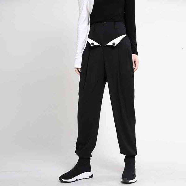 

msxu female autumn design elegant fashion double waist fake two carrot pants, White