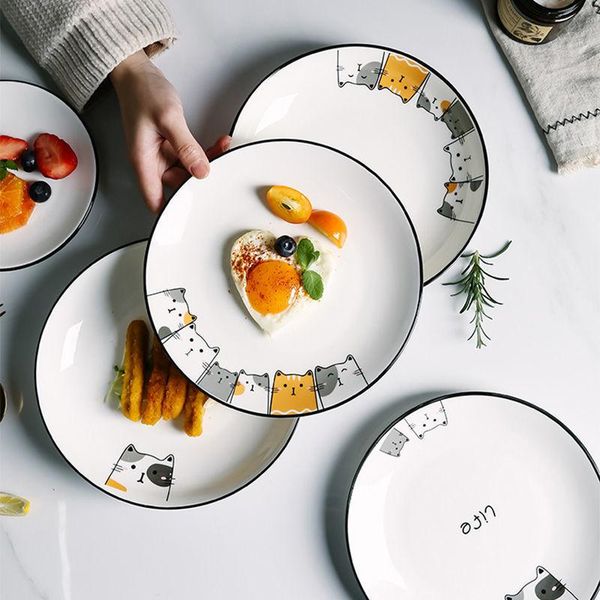 

dishes & plates 2021 nordic cat deep plate household ceramic dinner set combination square dish cute creative shallow ceramica tableware