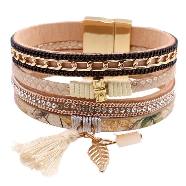 

beaded, strands bracelet multi-layer leather geometric type magnetic buckle bracelets fashion hand chain bangle for men women jewelry, Black