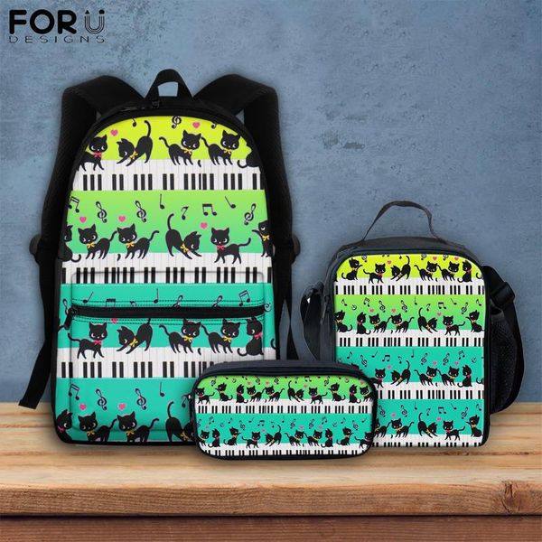 

school bags forudesigns large capacity backpack for teens kids piano cat gradient print student 3set boys girls book bag satchel