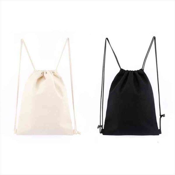 

34x39cm cotton drawstring backpack gym sacks canvas cinch sport pack for men women black white