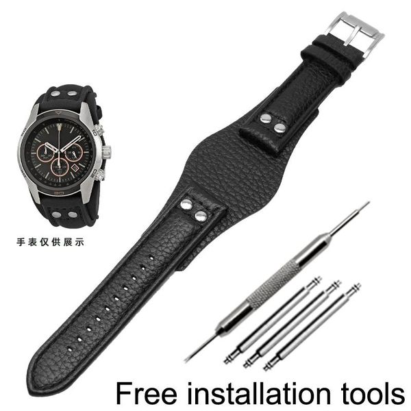 

watch bands leather strap 22mm with pad ch2891 ch3051 ch2564 ch2565 handmade men's bracelet, Black;brown
