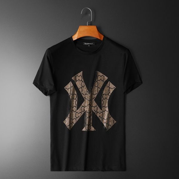 

fashion t shirts 2021 summer men's short sleeve brand drilling mercerized cotton non iron marketing, White;black