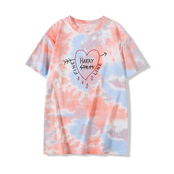 

women's t-shirt fine line love heart shaped archery drops blood printing tie dye summer korean harajuku style female, White