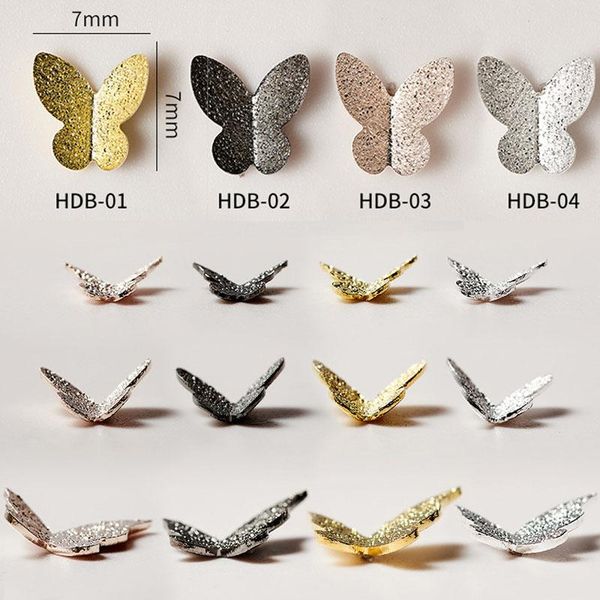 

nail art decorations 10pcs/bag butterfly charms for nails 3d gold/silver/rose gold/ diy metal supply studs women girls gift 7mm*7mm, Silver;gold