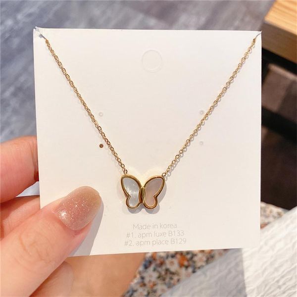

pendant necklaces design retro butterfly necklace for women girl gold natural shell chain temperament charm choker fashion jewelry gift, Silver