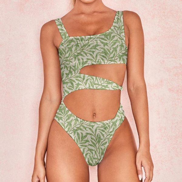 

women's swimwear irregular floral print women ladies one-piece swimsuit female high cut bather bathing suit swim, White;black