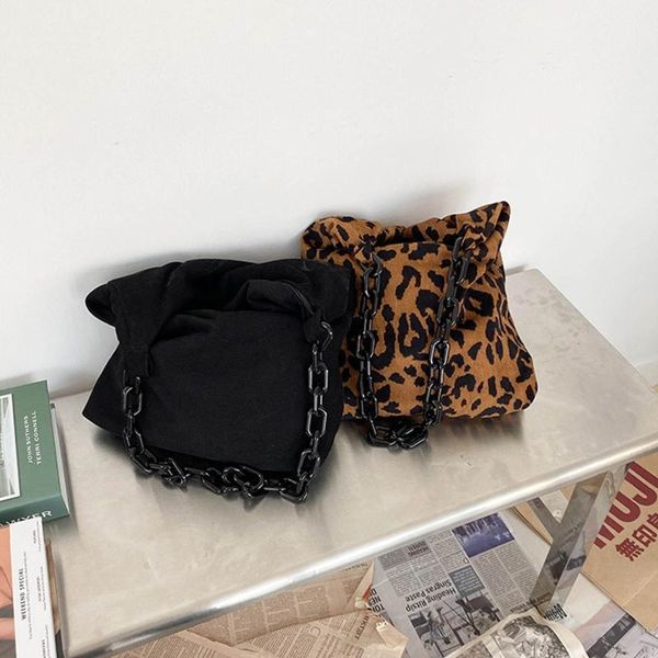 

evening bags 066f women girl autumn winter corduroy shoulder crossbody bag leopard pattern satchel tote purse
