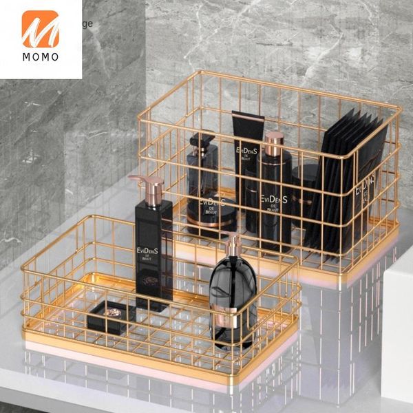 

affordable luxury style skin care storage box dresser table gold wrought iron sundries artifact cosmetics basket bottles & jars