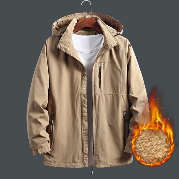 

men's jackets autumn loose zipper casual hooded winter coat khaki green blue bomber thick and thin large size 3e8m, Black;brown