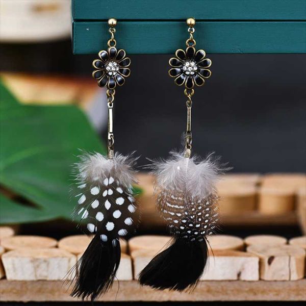

dangle & chandelier feather long tassel drop earrings sunflower fashion boho style jewelry for female trendy unique accessories, Silver