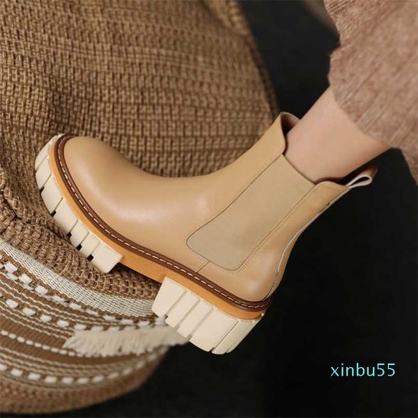 

women ankle boots natural leather shoes 22-25cm cowhide upper autumn and winter molded bottom chelsea 2 colors, Black