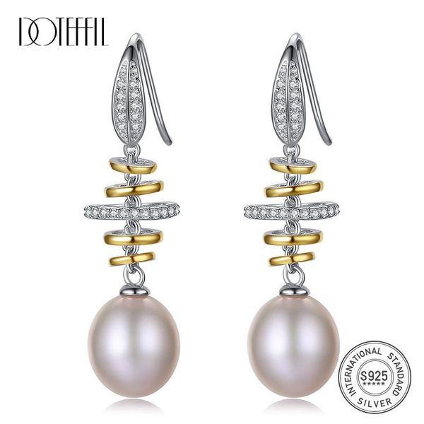 

dangle & chandelier doteffil 10mm white/pink/purple natural pearl zircon 925 sterling silver earrings for women wedding engagement charm