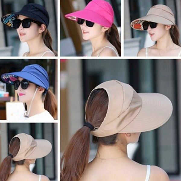 

summer sun protection folding hat for women wide brim cap ladies girl holiday uv beach packable visor, Blue;gray