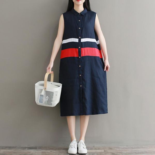 

summer casual sleeveless linen dress for women dresses, Black;gray