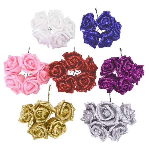 

decorative flowers & wreaths 20pcs glitter artificial rose bouquet crafts diy bride holding fake foam flower wreath wedding party decoration