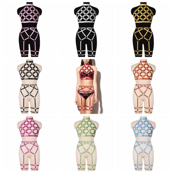 

belts erotic women's belt punk goth dance rave garters 2pc fetish lingerie set leather harness mesh corset accessories hollow bra, Black;brown