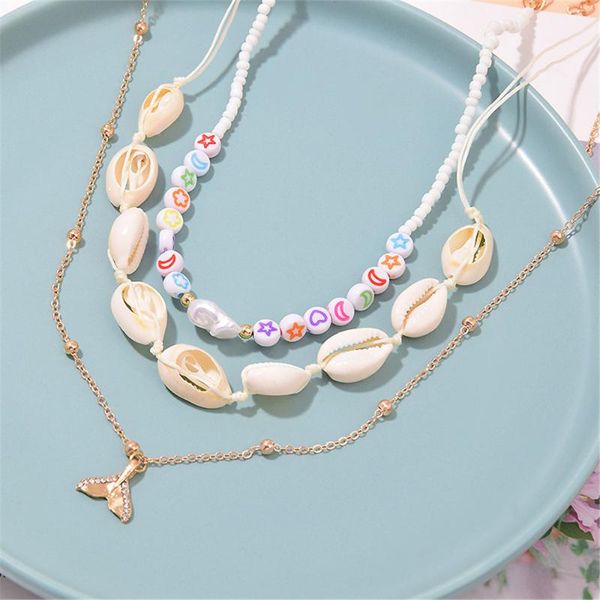 

chokers ins fashion natural shell choker necklaces for women elegant colorful polymer clay necklace female clavicle chain jewelry gift, Golden;silver