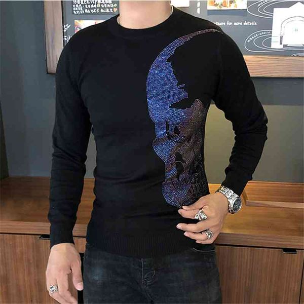 

hoodie high-quality men's winter jerseys rhinestone 100% slim hoodie, Black