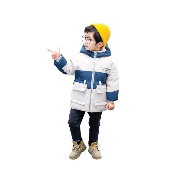 

boy winter coat warm quilted puffer parka jacket with fur hood for boys, Blue;gray