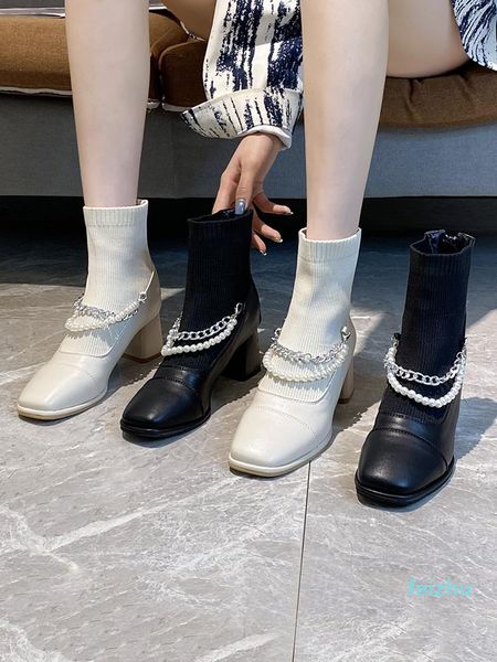 

boots round toe women's mid calf shoes boots-women summer 2021 autumn rubber mid-calf low ladies rome hoof heels cotto, Black