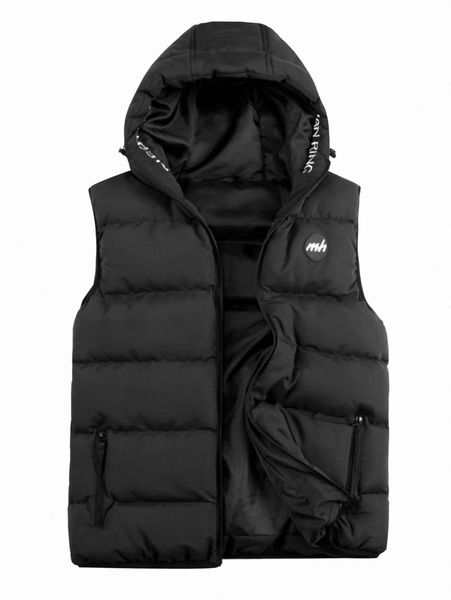 

men letter patch detail drawstring hooded puffer vest coat t9km#, Black;brown