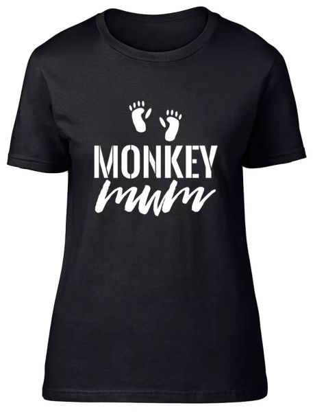 

monkey mum fitted womens ladies t shirt, White;black