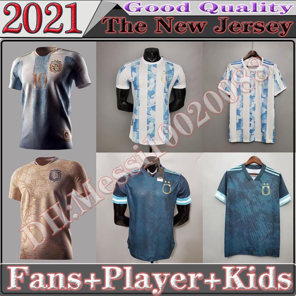 

argentina soccer jersey 20 21 copa home away football shirt 2021 messi dybala aguero lo celso martinez tagliafico fsan player version kids k, Black;yellow