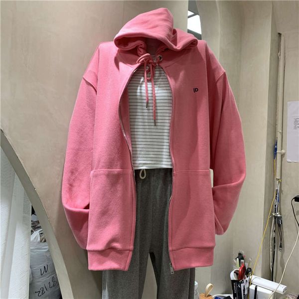 

women's hoodies & sweatshirts hoodie super fire cec sweater spring autumn thin korean ins fashion lazy style bf loose and versatile zip, Black