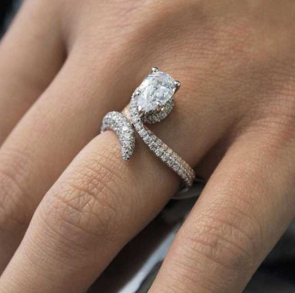 

cluster rings women exquisite geometric gem drop crystal joint ring fashion party wedding jewelry accessories (size: 6 7 8 9 10), Golden;silver