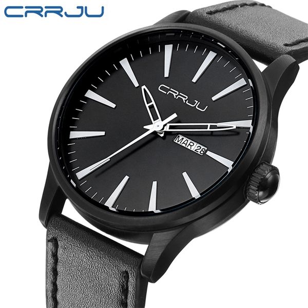 

crrju genuine leather man watch quartz watch men relogio masculino clock men's wristwatch montre homme relojes hombre 210517, Slivery;brown