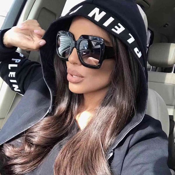 

black square sunglass women oversize fashion gradient grey lens women eye wear6k64, White;black