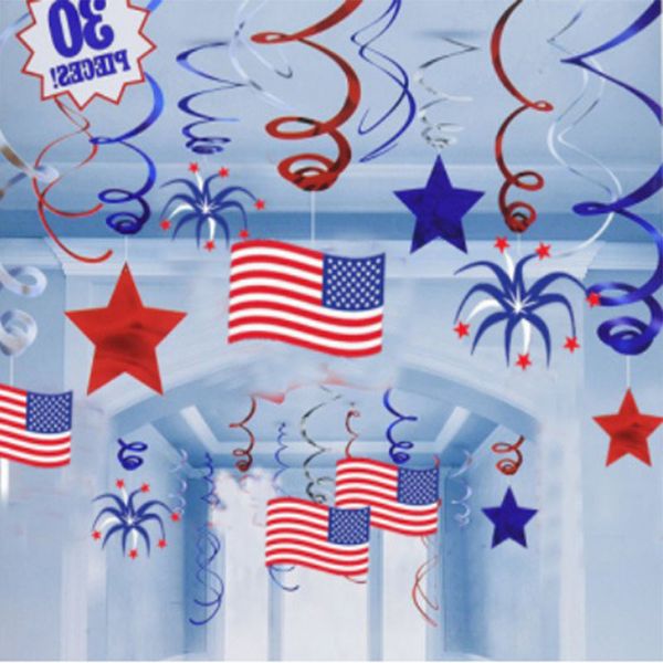 

30-piece hanging ornaments american flag five-pointed star spiral pendant craft for independence day wholesale