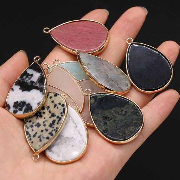 

waterdrop chakra natural stone quartz charms pendant reiki healing rose pink crystal charm fashion diy necklace jewelry making wholesale, Bronze;silver