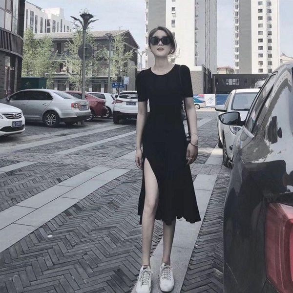 

casual dresses dress women summer restoring ancient ways little show thin contracted 2021 split vestidos chf2102, Black;gray
