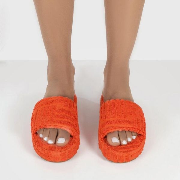 

slippers 2021 big size thick-soled warm furry women's autumn shoes embossed cotton for home casual platform women, Black