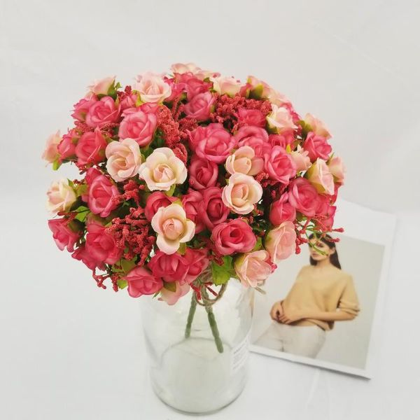 

decorative flowers & wreaths diamond rose european 1 bouquet artificial vivid fake wedding decoration 7 forks