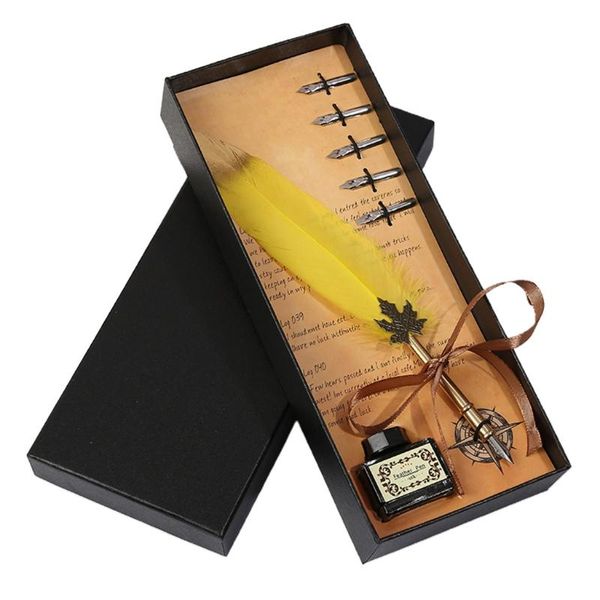 

fountain pens exquisite vintage calligraphy feather pen 5 nib black ink bottle included for students birthday gift women men