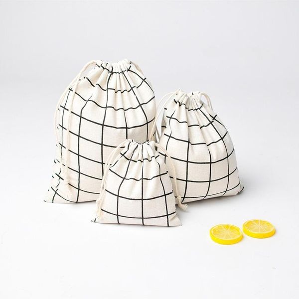 

storage bags small fresh bag wholesale cotton linen check cloth drawstring tea gift