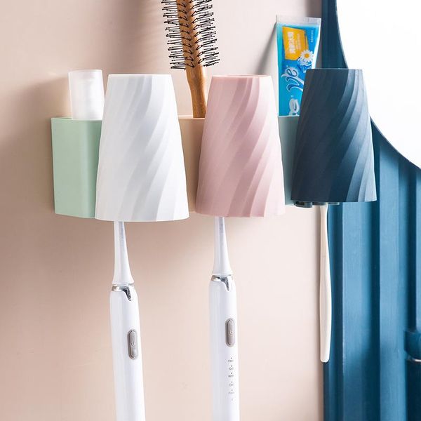 

toothbrush holders electric stand holder toothpaste gargle cup organizer powerful suction wall-mount storage box bathroom accessory