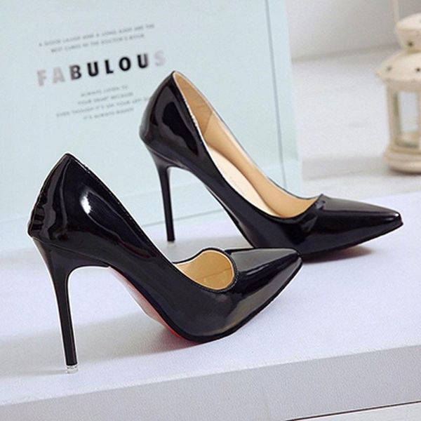 

dress shoes genuine leather super pointed high-heeled size women's, Black